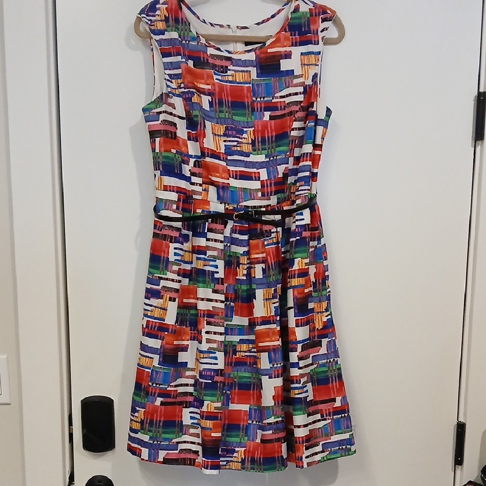 Ellen Tracy Colorful Abstract Midi Dress